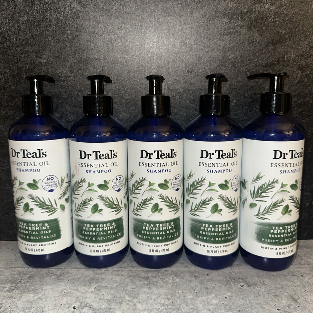 5 Lot Dr Teal's Tea Tree Peppermint Shampoo 16oz Sulfate Free Vegan